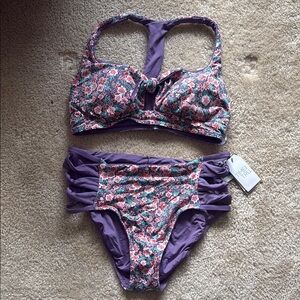 Time and Tru Purple Floral (reversible) Bikini